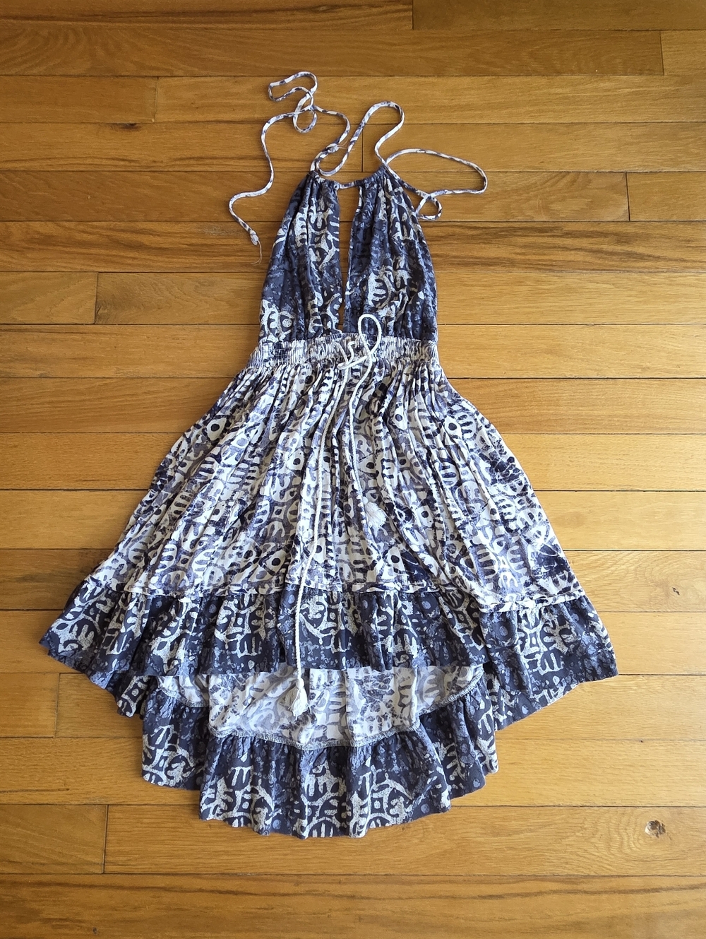 Free People Navy and White Asymmetrical Halter Dress Size M
